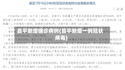 昌平新增确诊病例(昌平新增一例冠状病毒)