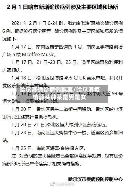 哈尔滨确诊病例韩某/哈尔滨疫情源头韩某是男是女